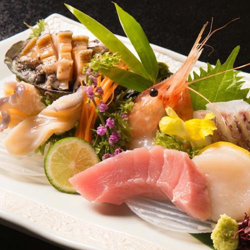 Sashimi platter at Fumoto Restaurant Michelin Star restaurant in Hakodate Hokkaido Japan